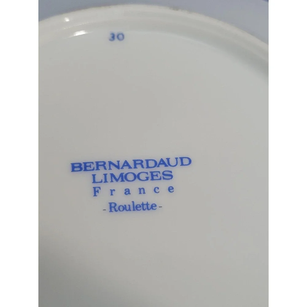 Porcelain Tea Coffee Cup and Saucer, Bernardaud Limoges Roulette Pattern
